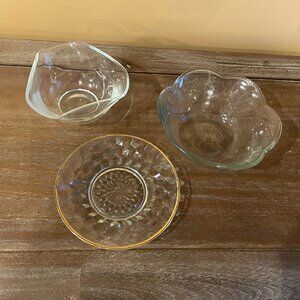 Three pieces of kitchen glass plate and bowls it could be to just decorate